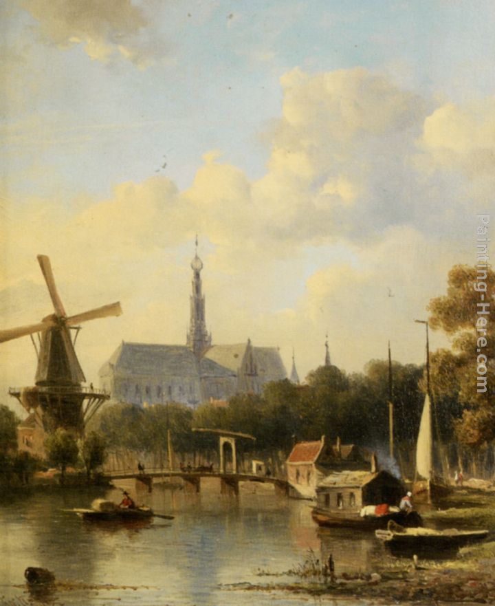 A View of Haarlem with St Bavo Cathedral from the River painting - Everhardus Koster A View of Haarlem with St Bavo Cathedral from the River art painting